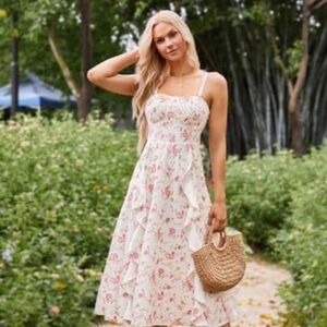 Floral White and Pink Women's Dress